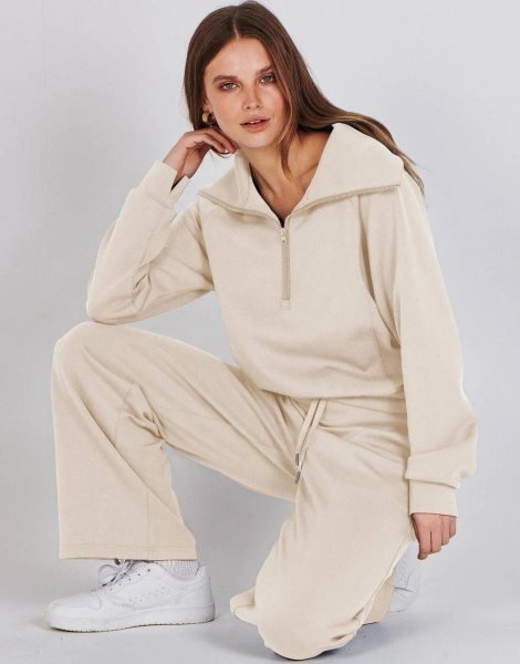 Women 2 Piece Outfits Sweatsuit Set 2023 Fall Oversized Half Zip Sweatshirt Wide Leg Sweatpant Lounge Set Tracksuit