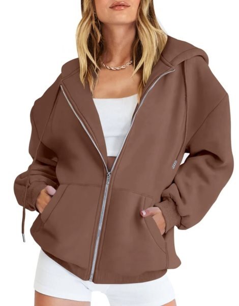 Women's Oversized Zip Up Hoodies Sweatshirts Y2K Clothes Teen Girl Fall Casual Drawstring Jackets with Pockets