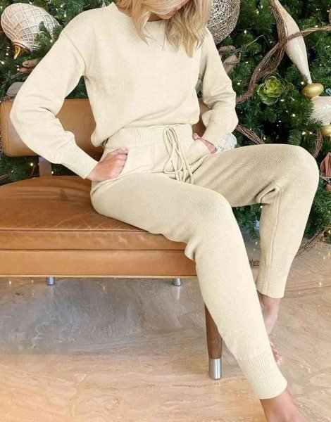 Women's Two Piece Outfits Sweater Sets Pullover and Drawstring Pants Lounge Sets