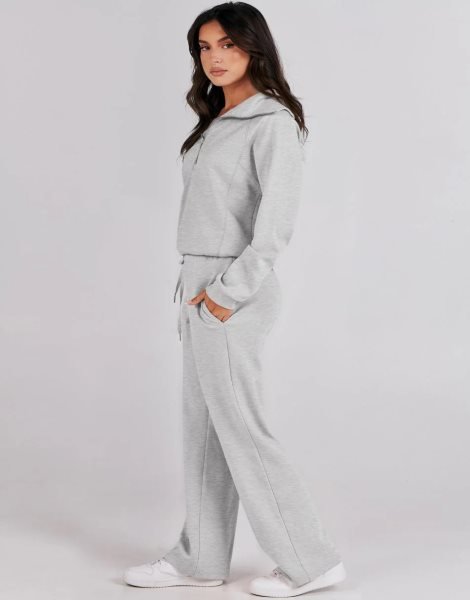 Women 2 Piece Outfits Sweatsuit Set 2023 Fall Oversized Half Zip Sweatshirt Wide Leg Sweatpant Lounge Set Tracksuit