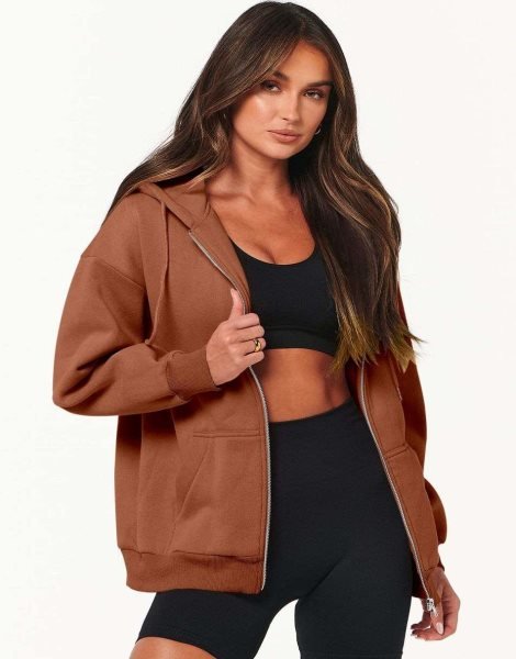 Women's Oversized Zip Up Hoodies Sweatshirts Y2K Clothes Teen Girl Fall Casual Drawstring Jackets with Pockets