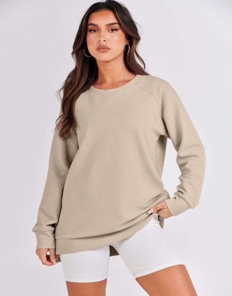 Women's Sweatshirts Long Sleeve Tunic Tops Crew Neck Soft Pullover With Side Zipper Shirt Clothes 2023