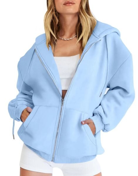 Women's Oversized Zip Up Hoodies Sweatshirts Y2K Clothes Teen Girl Fall Casual Drawstring Jackets with Pockets