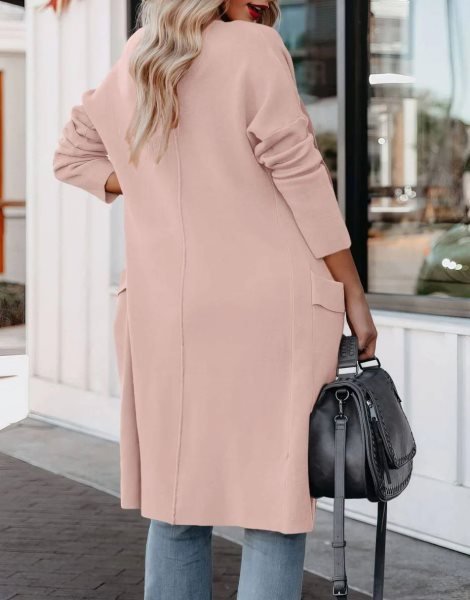 Women's Casual Long Sleeve Draped Open Front Knit Pockets Long Cardigan Jackets Sweater