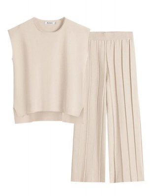 Two Piece Outfits for Women Summer Sweater Sets Knit Pullover Tops Elastic Waisted Pants Lounge Sets Tracksuit