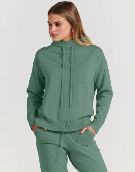 Women's Two Piece Outfits Long Sleeve Turtleneck Pullover Top & Drawstring Pants Sweatsuit Lounge Set