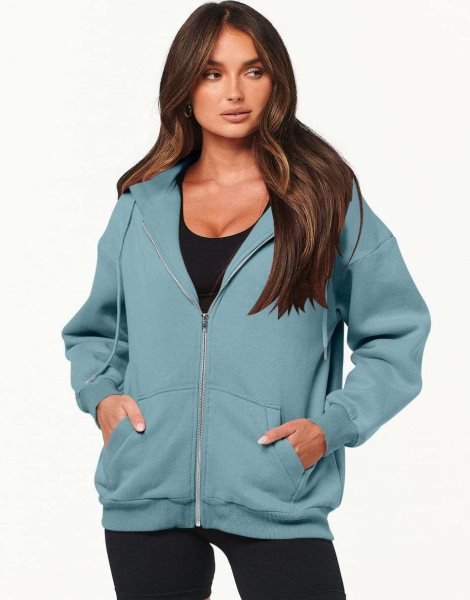 Women's Oversized Zip Up Hoodies Sweatshirts Y2K Clothes Teen Girl Fall Casual Drawstring Jackets with Pockets
