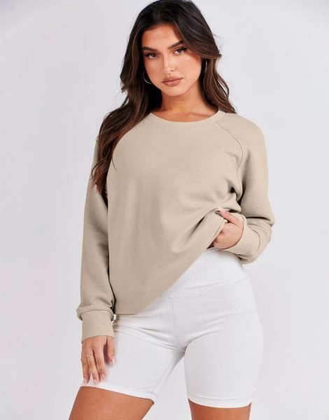 Women's Sweatshirts Long Sleeve Tunic Tops Crew Neck Soft Pullover With Side Zipper Shirt Clothes 2023