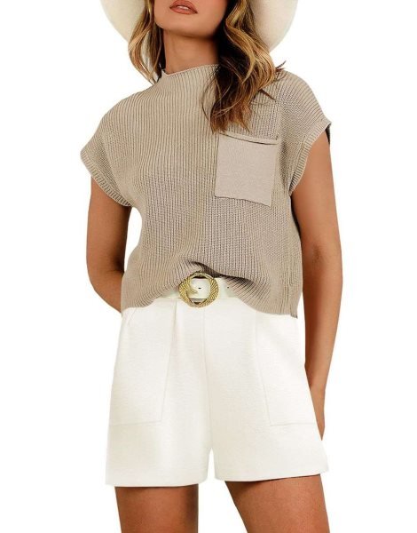 Women's Two Piece Outfits Sweater Short Sets Knit Pullover Tops and Shorts Lounge Set Tracksuit