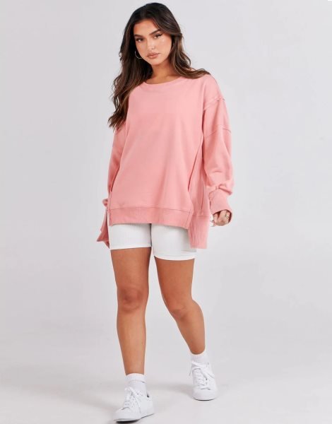 Women's Oversized Sweatshirt Crew Neck Long Sleeve Casual Slit Sloucthy Pullover Top Fall Clothes