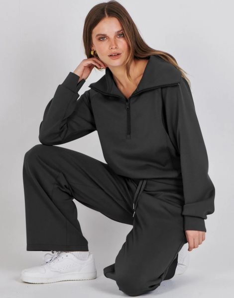 Women 2 Piece Outfits Sweatsuit Set 2023 Fall Oversized Half Zip Sweatshirt Wide Leg Sweatpant Lounge Set Tracksuit