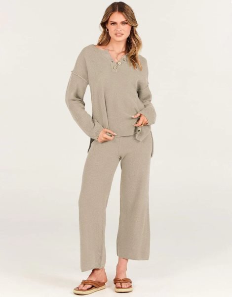 Women 2 Piece Outfits Oversized Knit Loungewear Loose Slouchy Sweater Set 2023 Fall Trendy Matching Lounge Sets