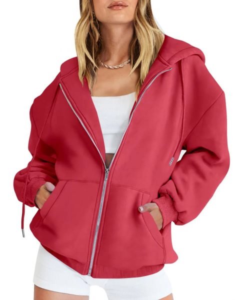 Women's Oversized Zip Up Hoodies Sweatshirts Y2K Clothes Teen Girl Fall Casual Drawstring Jackets with Pockets