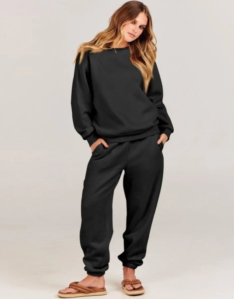 Women's Two Piece Outfits Long Sleeve Crewneck Sweatsuit with Jogger Pants Lounge Sets with Pockets
