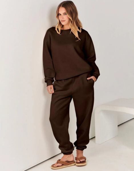 Women's Two Piece Outfits Long Sleeve Crewneck Sweatsuit with Jogger Pants Lounge Sets with Pockets
