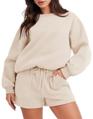 Women 2 Piece Outfits Sweatsuit Oversized Sweatshirt & Lounge Shorts 2023 Casual Cozy Pajamas Tracksuit Set