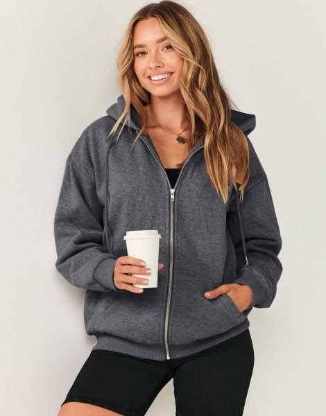 Women's Oversized Zip Up Hoodies Sweatshirts Y2K Clothes Teen Girl Fall Casual Drawstring Jackets with Pockets