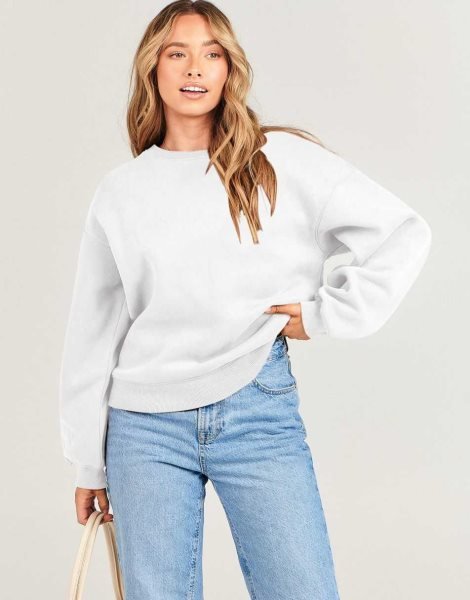 Women's Long Sleeve Sweatshirt Casual Crewneck Loose Fit Pullover Hoodie Fleece Fall Tops