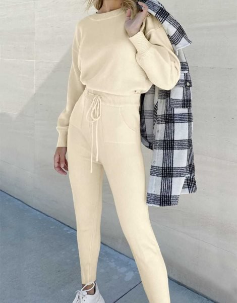 Women's Two Piece Outfits Sweater Sets Pullover and Drawstring Pants Lounge Sets