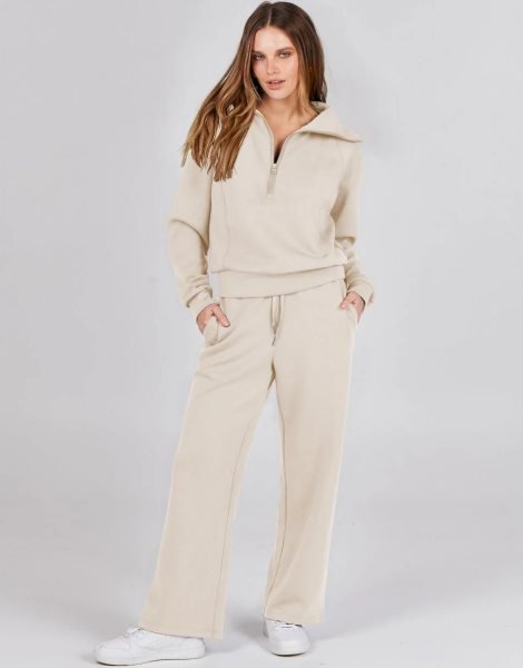 Women 2 Piece Outfits Sweatsuit Set 2023 Fall Oversized Half Zip Sweatshirt Wide Leg Sweatpant Lounge Set Tracksuit