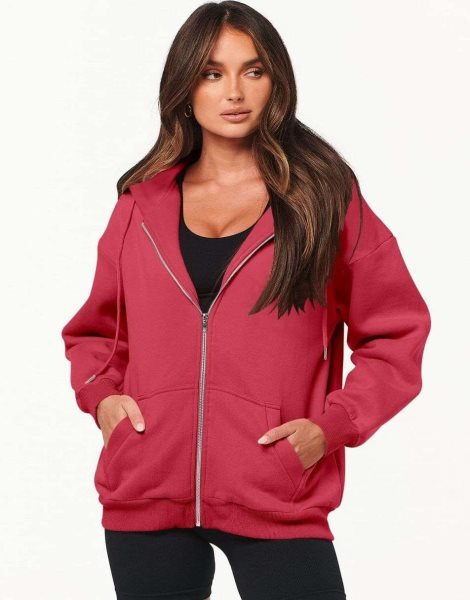 Women's Oversized Zip Up Hoodies Sweatshirts Y2K Clothes Teen Girl Fall Casual Drawstring Jackets with Pockets