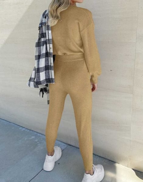 Women's Two Piece Outfits Sweater Sets Pullover and Drawstring Pants Lounge Sets