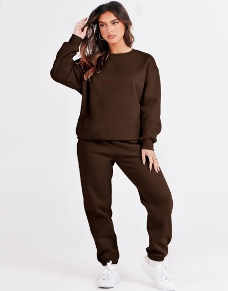 Women's Two Piece Outfits Long Sleeve Crewneck Sweatsuit with Jogger Pants Lounge Sets with Pockets
