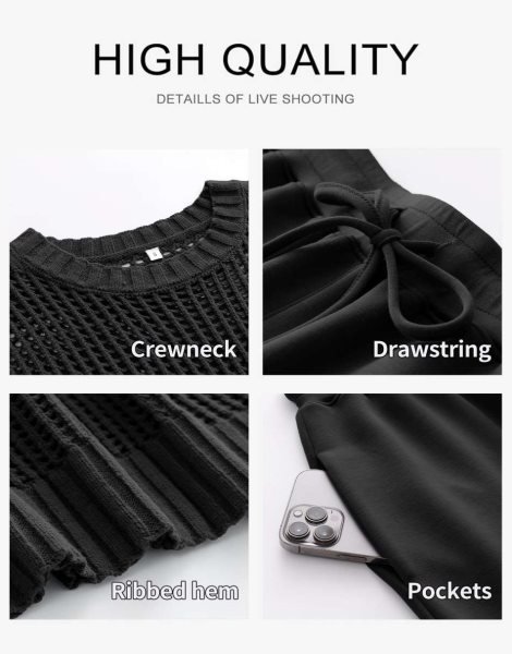 Women Two Piece Outfits Crochet Sheer Knit Sweater Top Wide Leg Pants Lounge Matching Sets Sweatsuit Travel Clothes