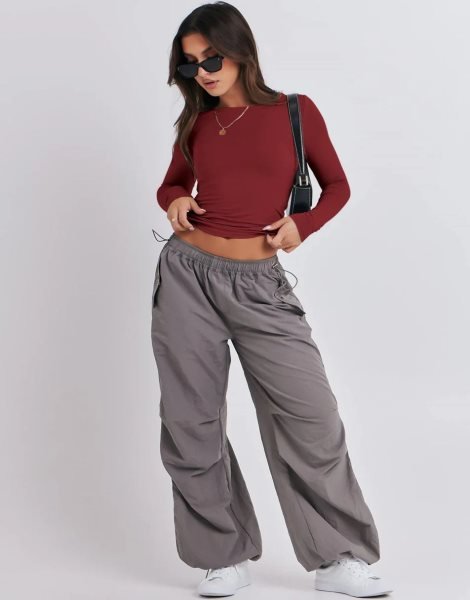Women Long Sleeve Slim Fit Crop Top Going Out Tight T-Shirt Trendy Tees Streetwear