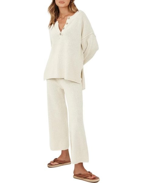 Women 2 Piece Outfits Oversized Knit Loungewear Loose Slouchy Sweater Set 2023 Fall Trendy Matching Lounge Sets