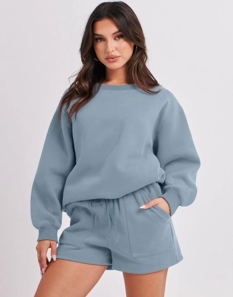 Women 2 Piece Outfits Sweatsuit Oversized Sweatshirt & Lounge Shorts 2023 Casual Cozy Pajamas Tracksuit Set