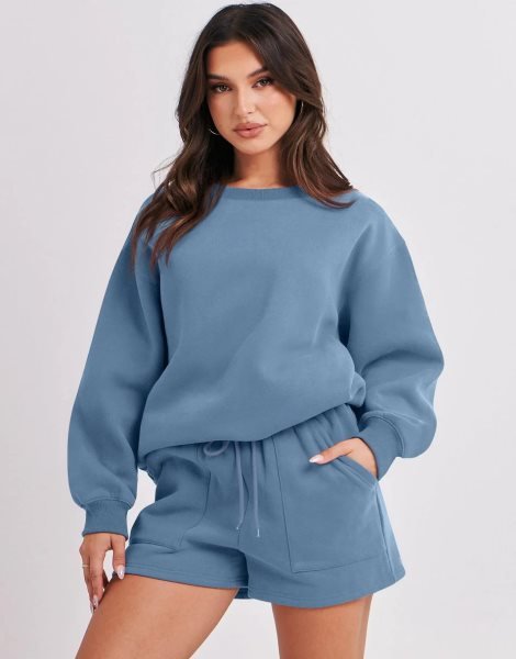 Women 2 Piece Outfits Sweatsuit Oversized Sweatshirt & Lounge Shorts 2023 Casual Cozy Pajamas Tracksuit Set