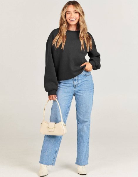 Women's Long Sleeve Sweatshirt Casual Crewneck Loose Fit Pullover Hoodie Fleece Fall Tops