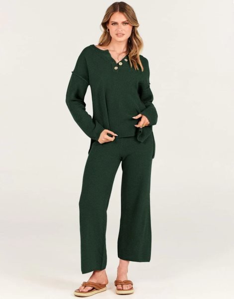 Women 2 Piece Outfits Oversized Knit Loungewear Loose Slouchy Sweater Set 2023 Fall Trendy Matching Lounge Sets
