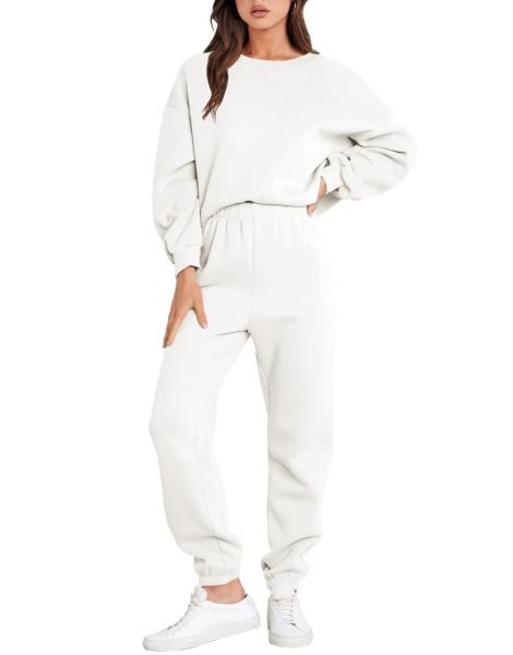 Women's Two Piece Outfits Long Sleeve Crewneck Sweatsuit with Jogger Pants Lounge Sets with Pockets