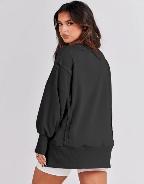 Women's Oversized Sweatshirt Crew Neck Long Sleeve Casual Slit Sloucthy Pullover Top Fall Clothes