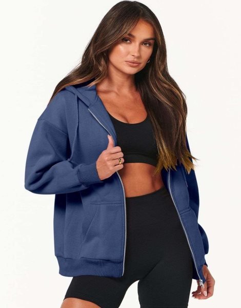Women's Oversized Zip Up Hoodies Sweatshirts Y2K Clothes Teen Girl Fall Casual Drawstring Jackets with Pockets