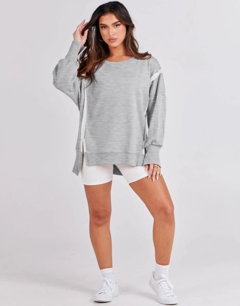 Women's Oversized Sweatshirt Crew Neck Long Sleeve Casual Slit Sloucthy Pullover Top Fall Clothes