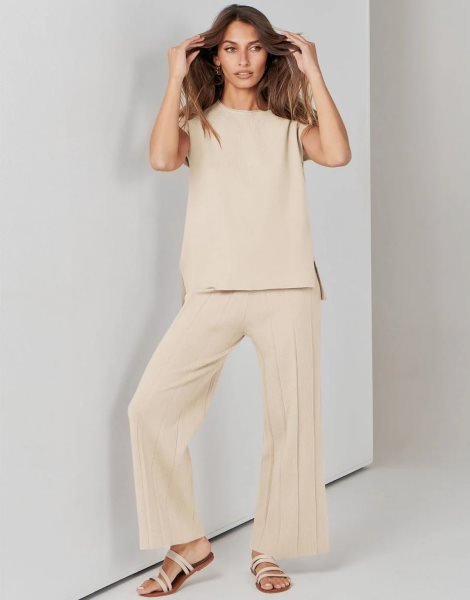 Two Piece Outfits for Women Summer Sweater Sets Knit Pullover Tops Elastic Waisted Pants Lounge Sets Tracksuit