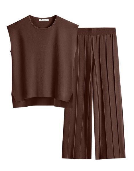 Two Piece Outfits for Women Summer Sweater Sets Knit Pullover Tops Elastic Waisted Pants Lounge Sets Tracksuit