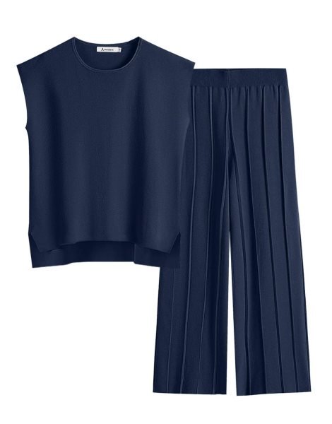 Two Piece Outfits for Women Summer Sweater Sets Knit Pullover Tops Elastic Waisted Pants Lounge Sets Tracksuit