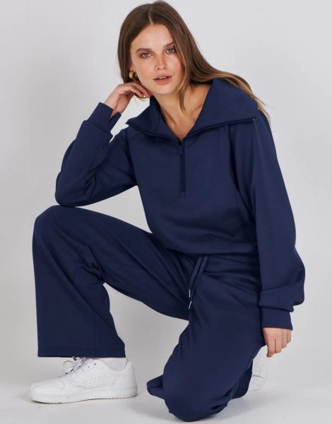 Women 2 Piece Outfits Sweatsuit Set 2023 Fall Oversized Half Zip Sweatshirt Wide Leg Sweatpant Lounge Set Tracksuit