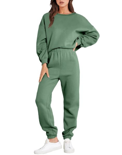 Women's Two Piece Outfits Long Sleeve Crewneck Sweatsuit with Jogger Pants Lounge Sets with Pockets
