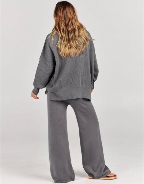 Women 2 Piece Outfits Sweatsuit Oversized Sweater Set & Wide Leg Pants Fall Chunky Lounge Set