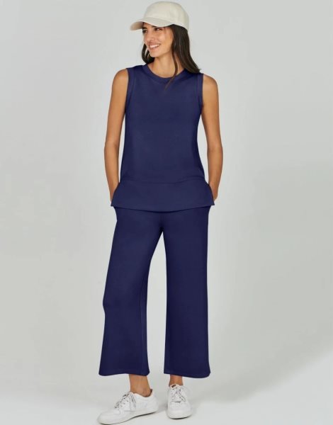 Women's 2 Piece Sets Summer Outfits Sleeveless Wide Leg Tracksuits Casual Sweat Sets Lounge Sweatsuits