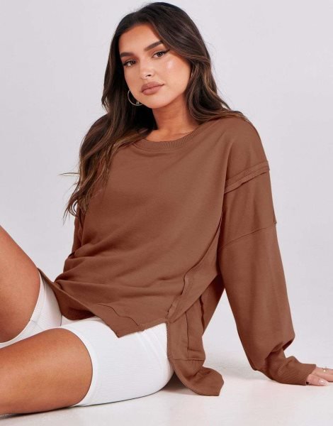 Women's Oversized Sweatshirt Crew Neck Long Sleeve Casual Slit Sloucthy Pullover Top Fall Clothes