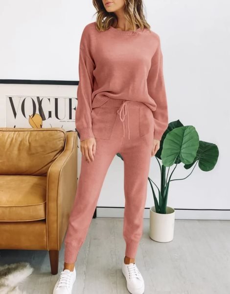 Women's Two Piece Outfits Sweater Sets Pullover and Drawstring Pants Lounge Sets