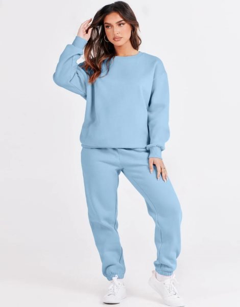Women's Two Piece Outfits Long Sleeve Crewneck Sweatsuit with Jogger Pants Lounge Sets with Pockets
