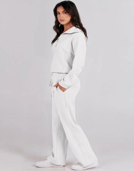 Women 2 Piece Outfits Sweatsuit Set 2023 Fall Oversized Half Zip Sweatshirt Wide Leg Sweatpant Lounge Set Tracksuit
