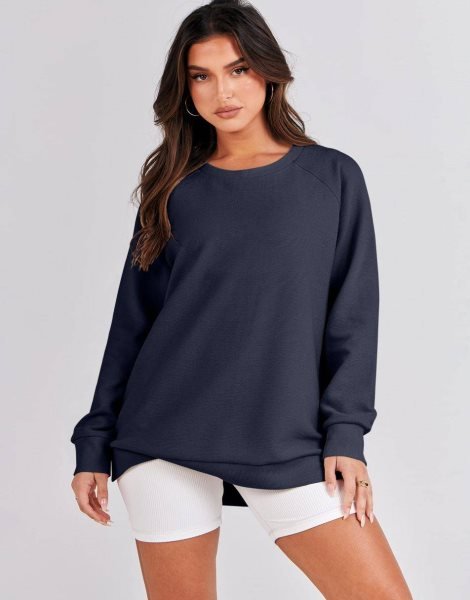 Women's Sweatshirts Long Sleeve Tunic Tops Crew Neck Soft Pullover With Side Zipper Shirt Clothes 2023